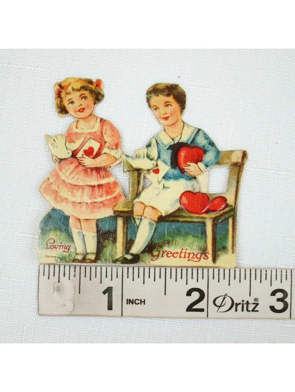 Vintage Valentine Die Cut Stand Up Victorian Girl Boy Germany 1920-30s UNSIGNED